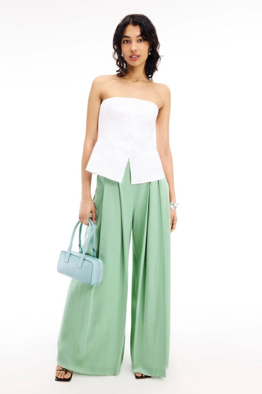 BOSS Hugo Boss RTR Sz 0 Tetosta Light Green Satin Pleated Wide Leg Trouser Pants